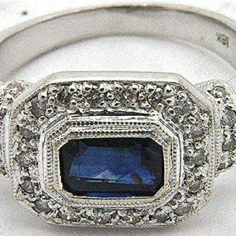18k WG Diamond and Natural Blue Sapphire Ring